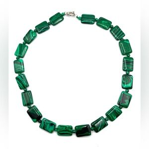 Green Malachite Stone Rectangle Bead Necklace